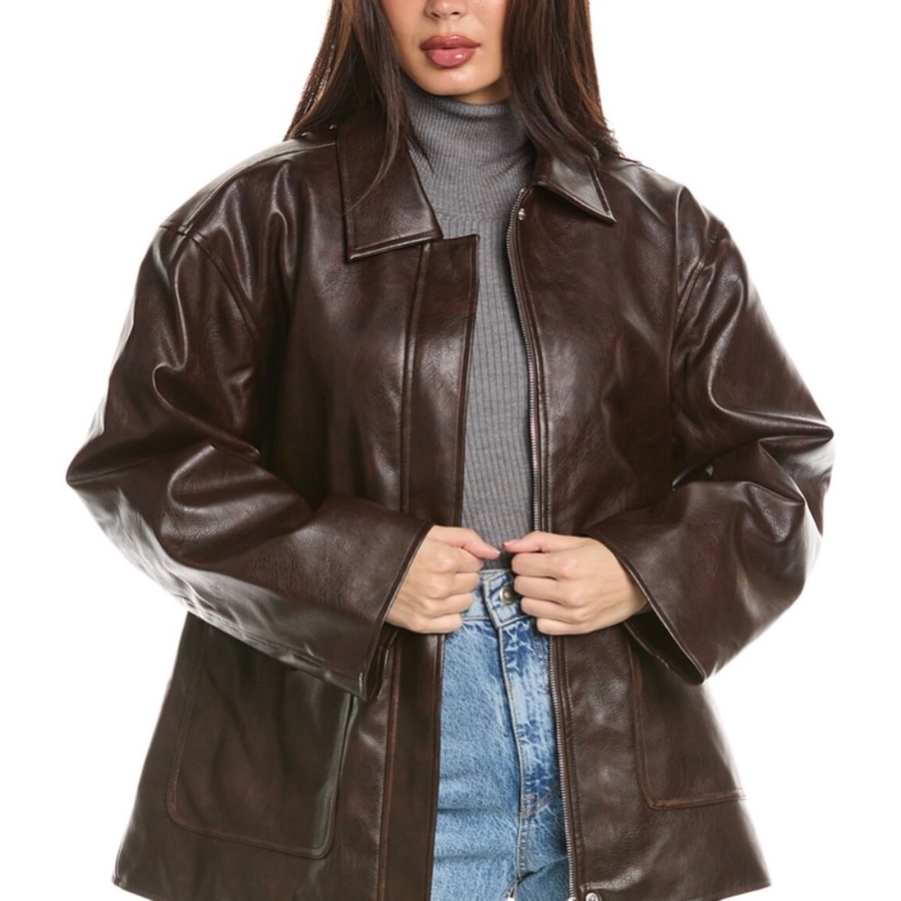 WeWoreWhat NWT Medium Dark Brown Faux Leather Jacket